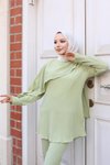 Mint Yeşili İkili Pelerin Detaylı Tesettür Takım
