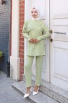 Mint Yeşili İkili Pelerin Detaylı Tesettür Takım