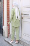 Mint Yeşili İkili Pelerin Detaylı Tesettür Takım