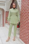 Mint Yeşili İkili Taş Düğme Detaylı Tesettür Takım