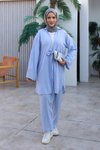 Pastel Mavisi Kimono Bağlama Detaylı İkili Takım