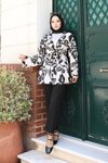 Siyah Etnik Desen Kimono