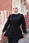 Siyah İkili Ribana Detaylı Tesettür Takım