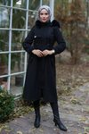 Siyah Kaşe Tünel Detaylı Tesettür Kaban