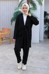 Siyah Kimono İkili Bağlama Detaylı Tesettür Takım