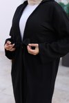 Siyah Kimono İkili Bağlama Detaylı Tesettür Takım