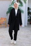 Siyah Kimono İkili Bağlama Detaylı Tesettür Takım