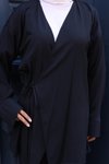 Siyah Kimono İkili Bağlama Detaylı Tesettür Takım