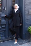 Siyah Kimono İkili Bağlama Detaylı Tesettür Takım