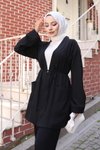 Siyah Kimono İkili Cep Detaylı Tesettür Takım