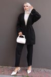 Siyah Kimono İkili Cep Detaylı Tesettür Takım