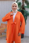 Turuncu Kimono İkili Bağlama Detaylı Tesettür Takım