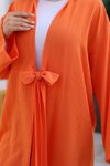 Turuncu Kimono İkili Bağlama Detaylı Tesettür Takım