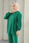 Yeşil İkili Bağlama Detaylı Tesettür Takım