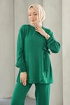 Yeşil İkili Bağlama Detaylı Tesettür Takım