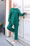Yeşil İkili Pelerin Detaylı Tesettür Takım