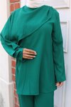 Yeşil İkili Pelerin Detaylı Tesettür Takım