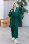 Yeşil Kimono İkili Bağlama Detaylı Tesettür Takım