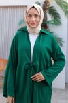 Yeşil Kimono İkili Bağlama Detaylı Tesettür Takım