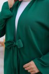 Yeşil Kimono İkili Bağlama Detaylı Tesettür Takım