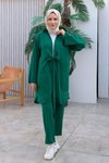 Yeşil Kimono İkili Bağlama Detaylı Tesettür Takım