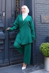 Yeşil Kimono İkili Bağlama Detaylı Tesettür Takım