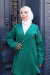 Yeşil Kimono İkili Bağlama Detaylı Tesettür Takım