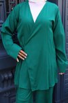 Yeşil Kimono İkili Bağlama Detaylı Tesettür Takım