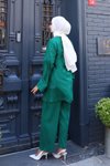Yeşil Kimono İkili Bağlama Detaylı Tesettür Takım