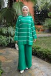 Yeşil Triko İkili Çizgi Detaylı Tesettür Takım