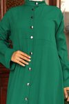 Yeşil Uzun İkili Yaka Detaylı Tesettür Takım