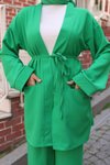 Zümrüt Kimono İkili Cep Detaylı Tesettür Takım