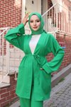 Zümrüt Kimono İkili Cep Detaylı Tesettür Takım