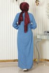Açık Mavi Kot Fermuar Detaylı Tesettür Elbise