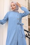 Açık Mavi Kot İkili Çıtçıt Detaylı Tesettür Takım