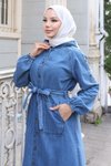 Açık Mavi Kot İkili Püskül Detaylı Tesettür Takım