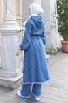 Açık Mavi Kot İkili Püskül Detaylı Tesettür Takım