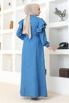 Açık Mavi Omuzu Fırfırlı Düğmeli Ferace