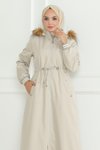 Bej Beli Bağcıklı Ribanalı Tesettür Mont