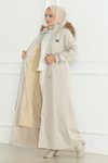 Bej Beli Bağcıklı Ribanalı Tesettür Mont