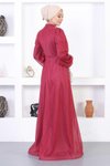 Bordo Dantelli İncili Simli Abiye Elbise