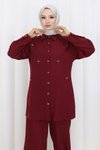 Bordo İkili Minimal Taşlı Tesettür Takım