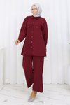 Bordo İkili Minimal Taşlı Tesettür Takım