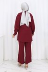 Bordo İkili Minimal Taşlı Tesettür Takım