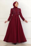 Bordo Taş Detaylı Tesettür Elbise