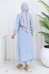 Buz Mavisi Kot İkili Kapüşonlu Beli Bağcıklı Tesettür Takım