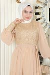 Gold Pulpayetli Şifon Tesettür Abiye Elbise
