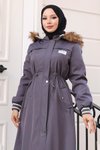 Gri Kapüşonlu Arma Detaylı Mont