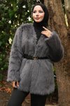 Gri Kürklü Kemerli Ceket