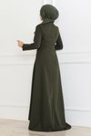 Haki Abiye Nakış Detaylı Tesettür Elbise